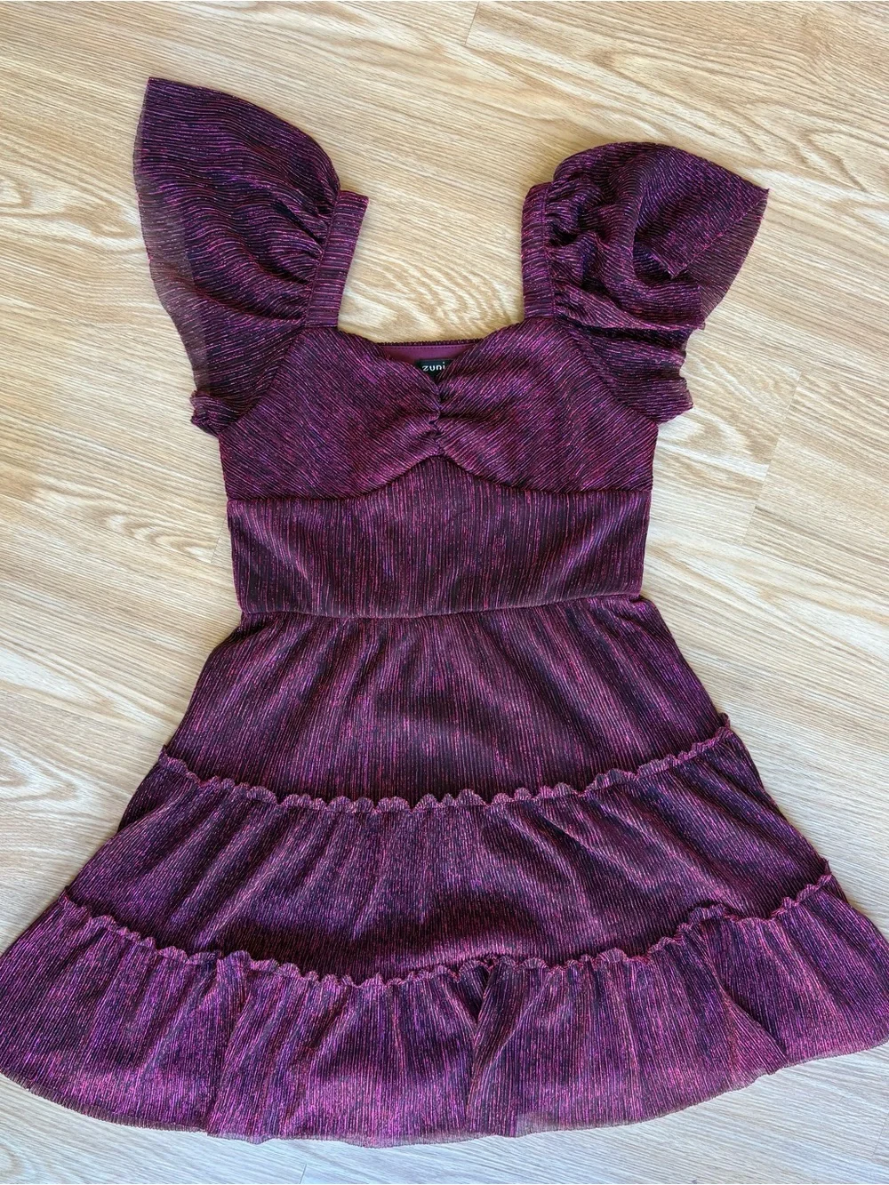 Girls' maroon/Purple Party Dress with Flutter Sleeves